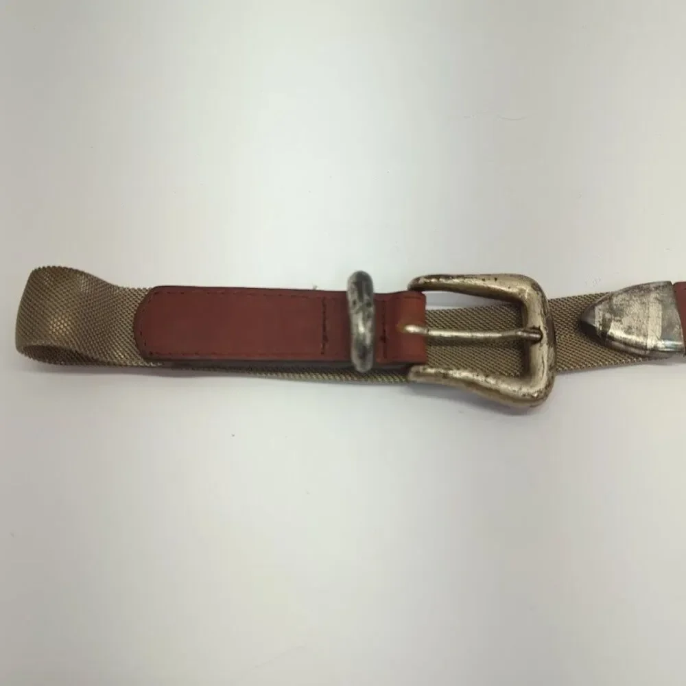 Vintage Women's Leather Metal Mesh Silver Buckle 9765‎ Size Small